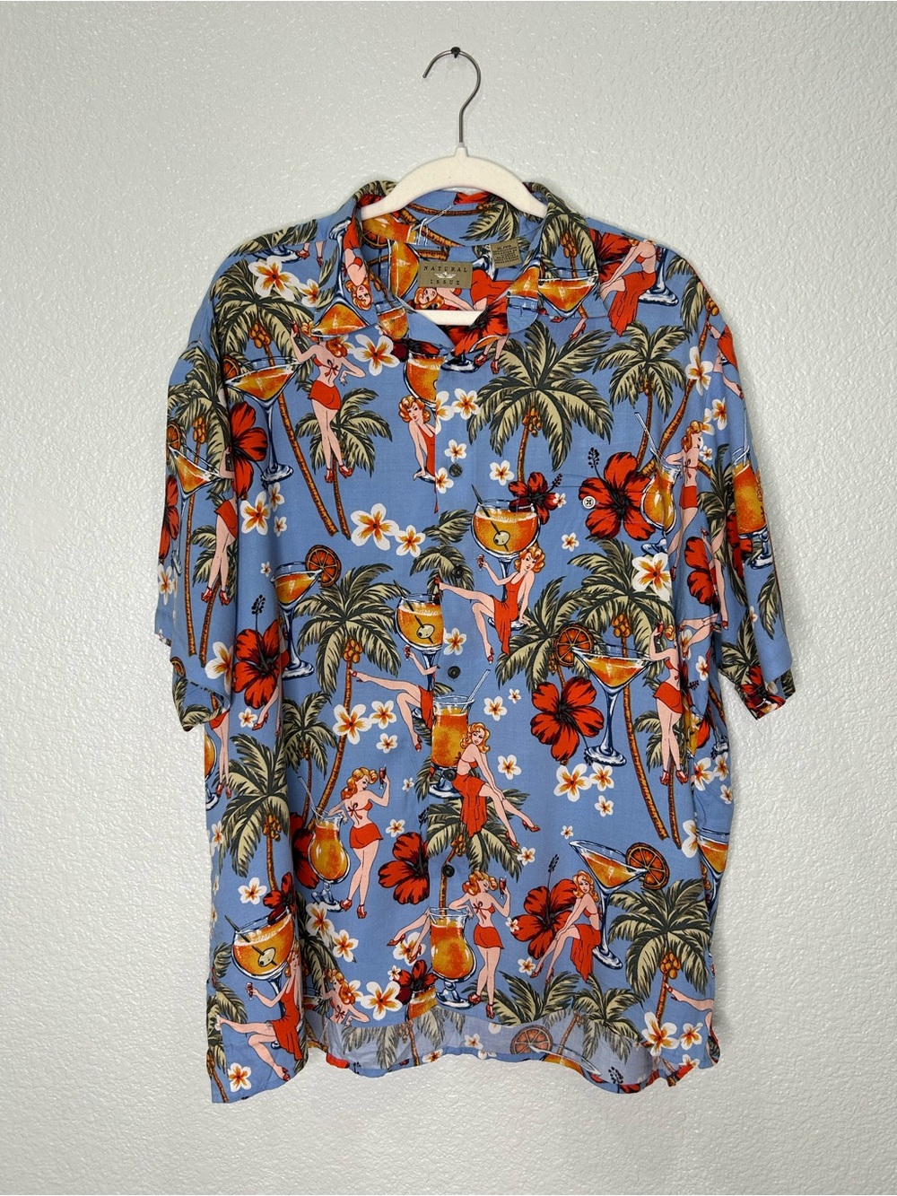 Vintage Men's Blue Tropical Print Short-Sleeve Hawaiian Shirt
